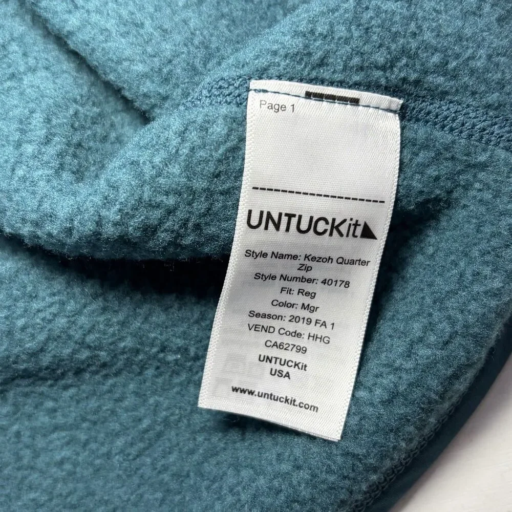 Men's UnTuckIt Kezoh Quarter Zip Fleece Pullover Men Size Large Teal Green
